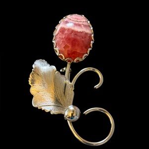 Rhodochrosite and Silver Sterling Vintage Brooch 2.5 inches